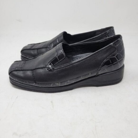 Ara Leather Crocodile Print Mokassin Slip On Loafer Shoe Black - Picture 8 of 12